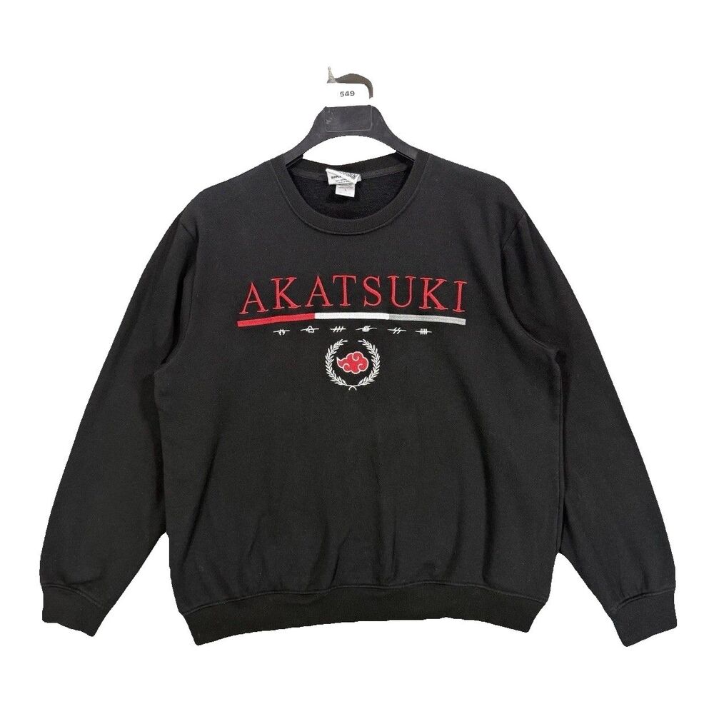 Naruto Shippuden Akatsuki Sweatshirt Mens Large Black Embroidered Cloud Sweater